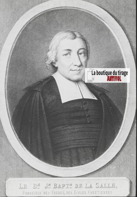 Jean-Baptiste de La Salle, dessin, ancienne plaque de verre, positif 8,5x10 cm