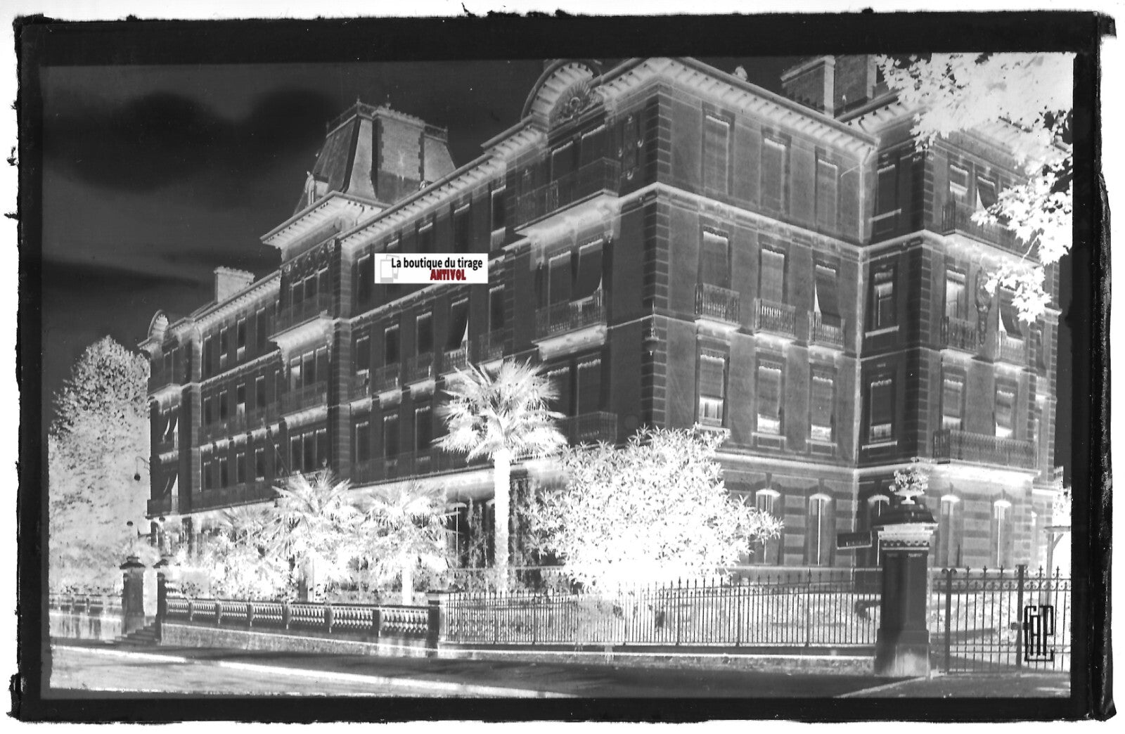 Plaque verre photo négatif noir & blanc 9x14 cm Salies-de-Béarn Grand Hôtel