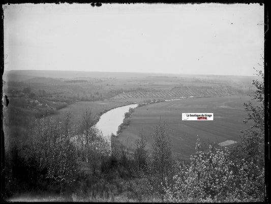 Paysage, eau, Plaque verre photo ancienne, négatif noir & blanc 9x12 cm