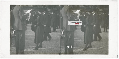 Personnages, Longchamp, Paris, plaque verre stéréoscopique, positif 8,5x17 cm