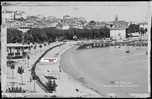 Sainte-Maxime, port, plage, Plaque verre photo, négatif noir & blanc 9x14 cm