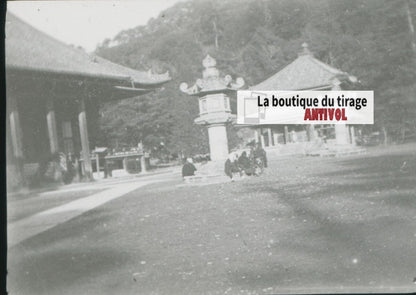 Kyoto, Japon, temple, photo plaque verre, noir & blanc, positif 8,5x10 cm