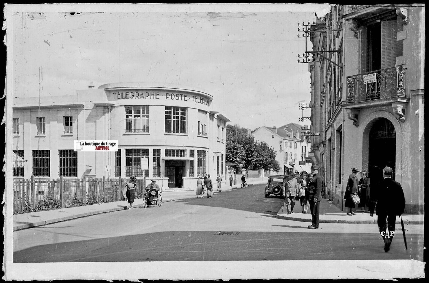 Plaque verre ancienne photo négatif noir & blanc 9x14 cm, Vittel, Rue de Verdun