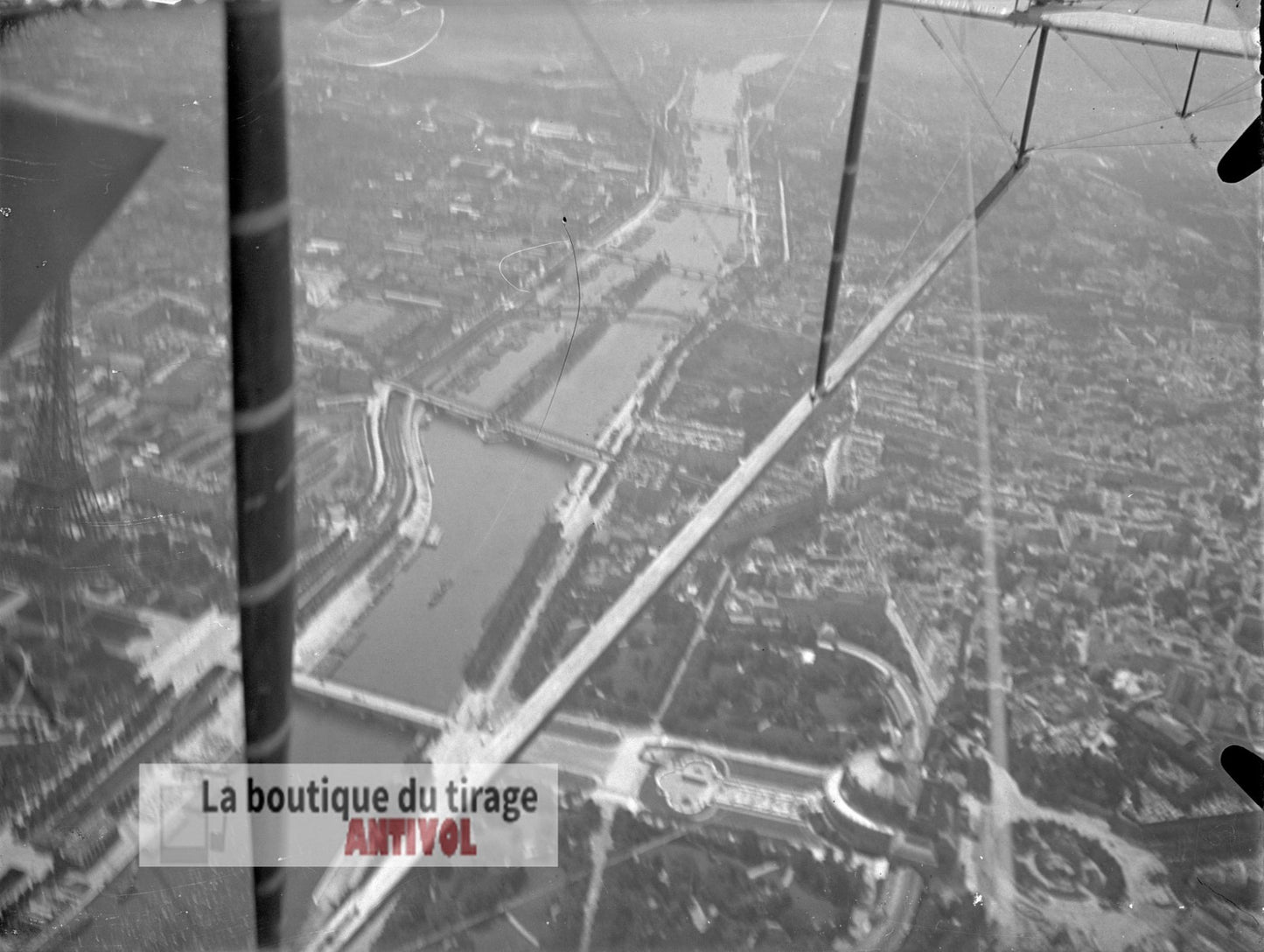 Vue aérienne Paris, Seine, plaque verre, photo ancienne, négatif 9x12 cm