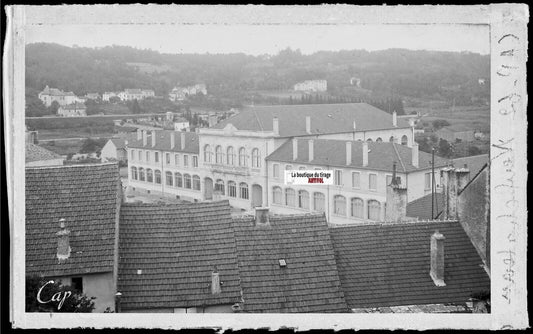 Plaque verre photo ancienne, négatif noir & blanc 9x14 cm Neufchâteau, école