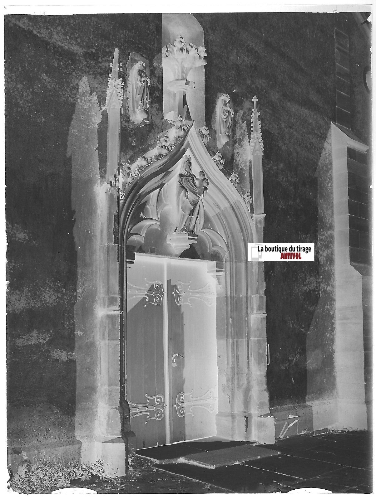 Eglise, Rosenwiller, Plaque verre photo, négatif ancien noir & blanc 9x12 cm