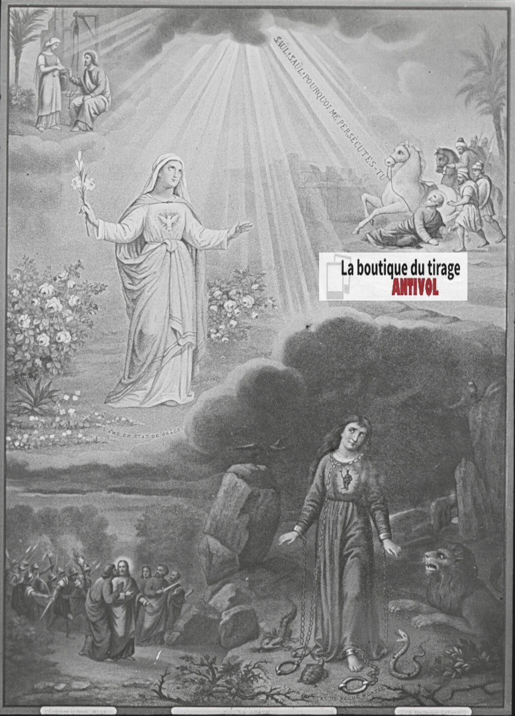 Scène religieuse, catéchisme, dessin peinture, plaque verre, positif 8,5x10 cm