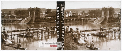 Port-à-Binson, pont guerre WW1, plaque verre stéréo, photo ancienne 4,5x10,7 cm