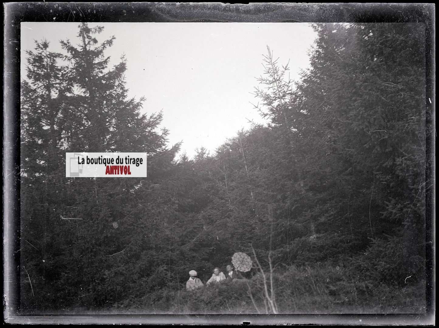 Personnage, nature, photo ancienne plaque verre, négatif noir & blanc, 9x12 cm