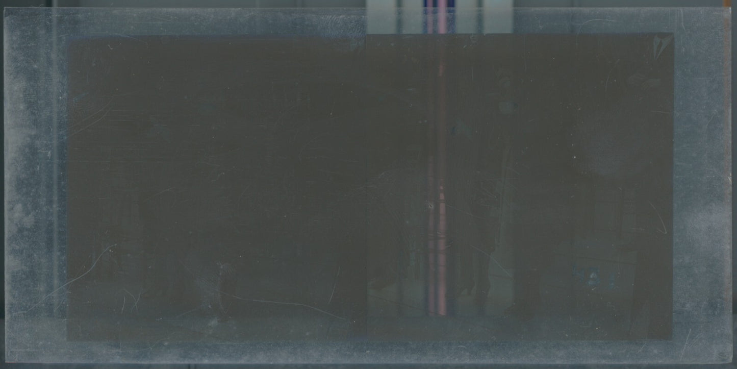 Scène de vie, Longchamp, Paris, plaque verre stéréoscopique, positif 8,5x17 cm