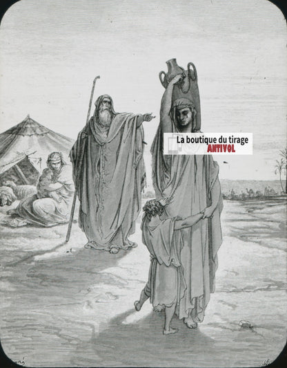 Histoire, Bible Doré, dessin, plaque de verre, noir & blanc, positif 8,5x10 cm