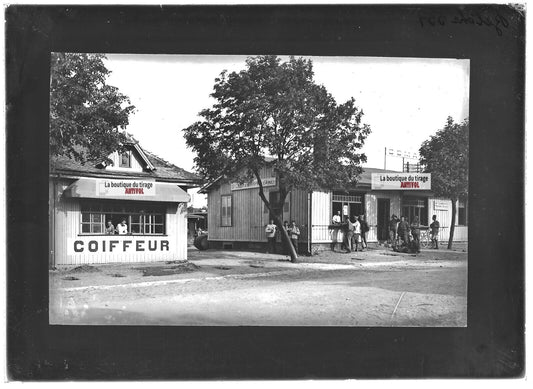 Plaque verre photo ancienne positif noir et blanc 13x18 cm camp militaire Bitche