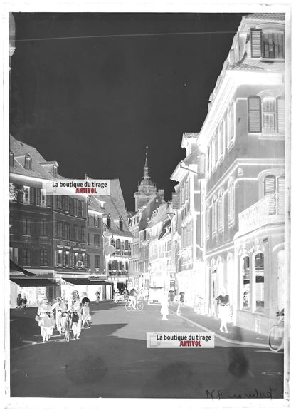 Plaque verre photo ancienne négatif noir et blanc 13x18 cm Colmar voiture