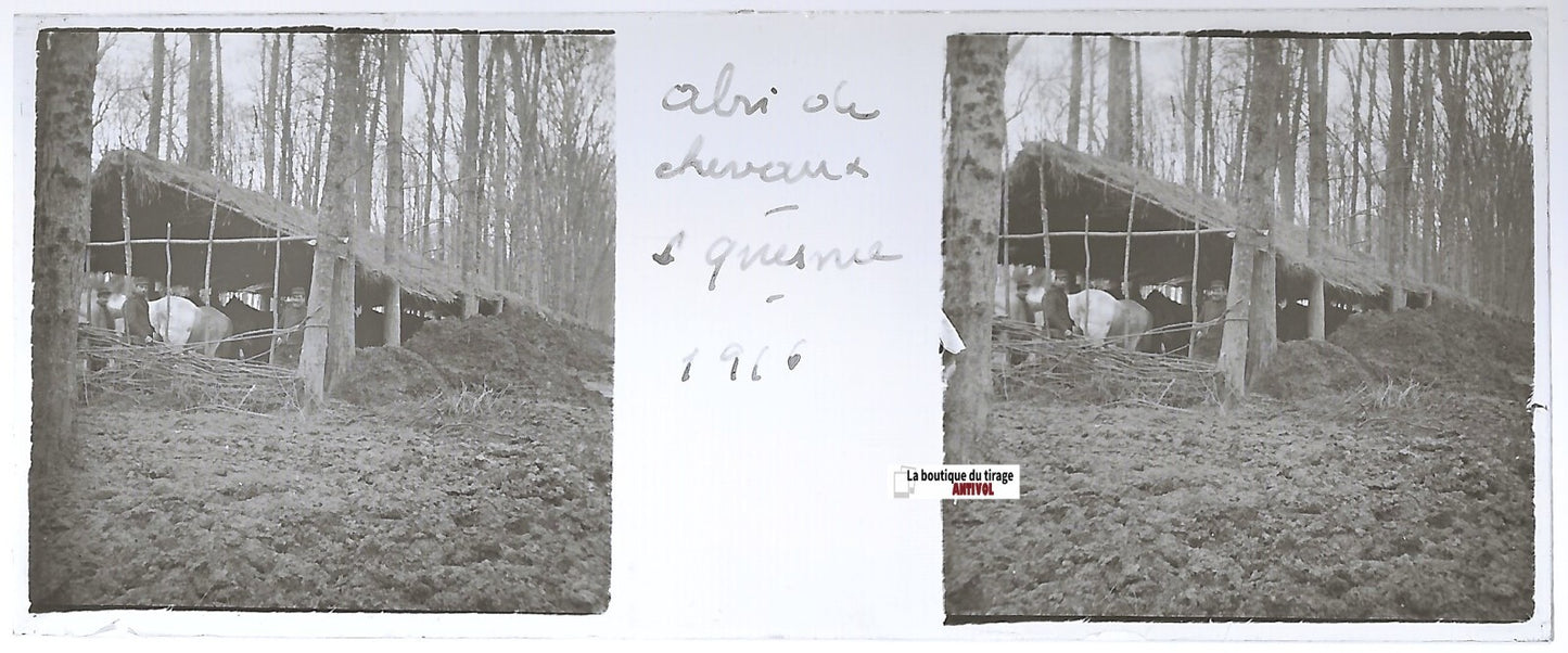 Le Quesne, WW1, Plaque verre stéréo, positif ancien noir & blanc 4,5x10,7 cm