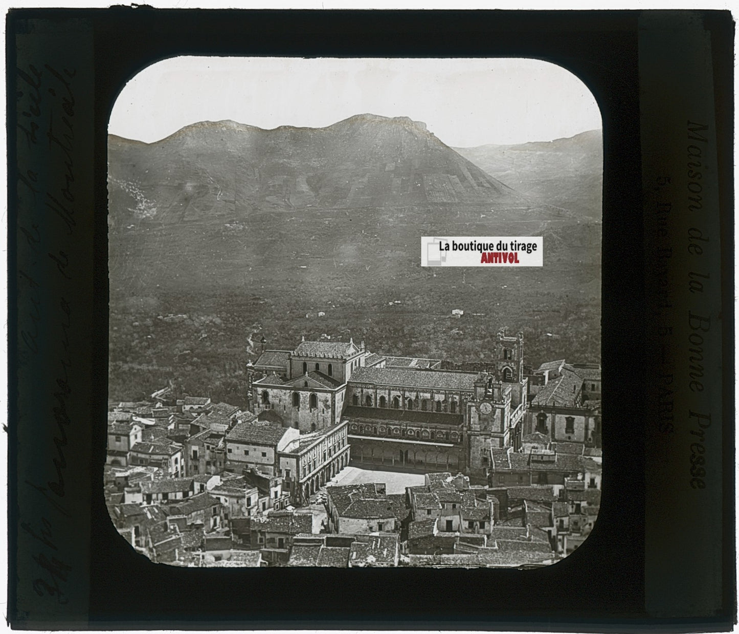 Monreale, Sicile, Italie, photo plaque verre, noir & blanc, positif 8,5x10 cm