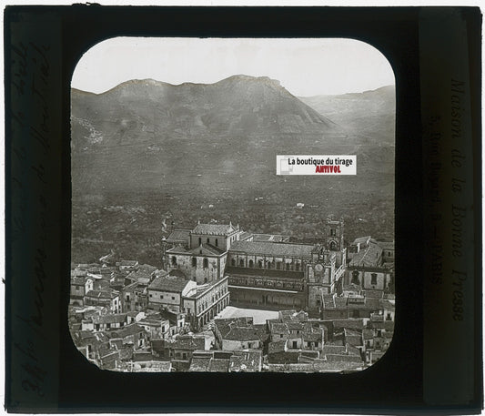 Monreale, Sicile, Italie, photo plaque verre, noir & blanc, positif 8,5x10 cm