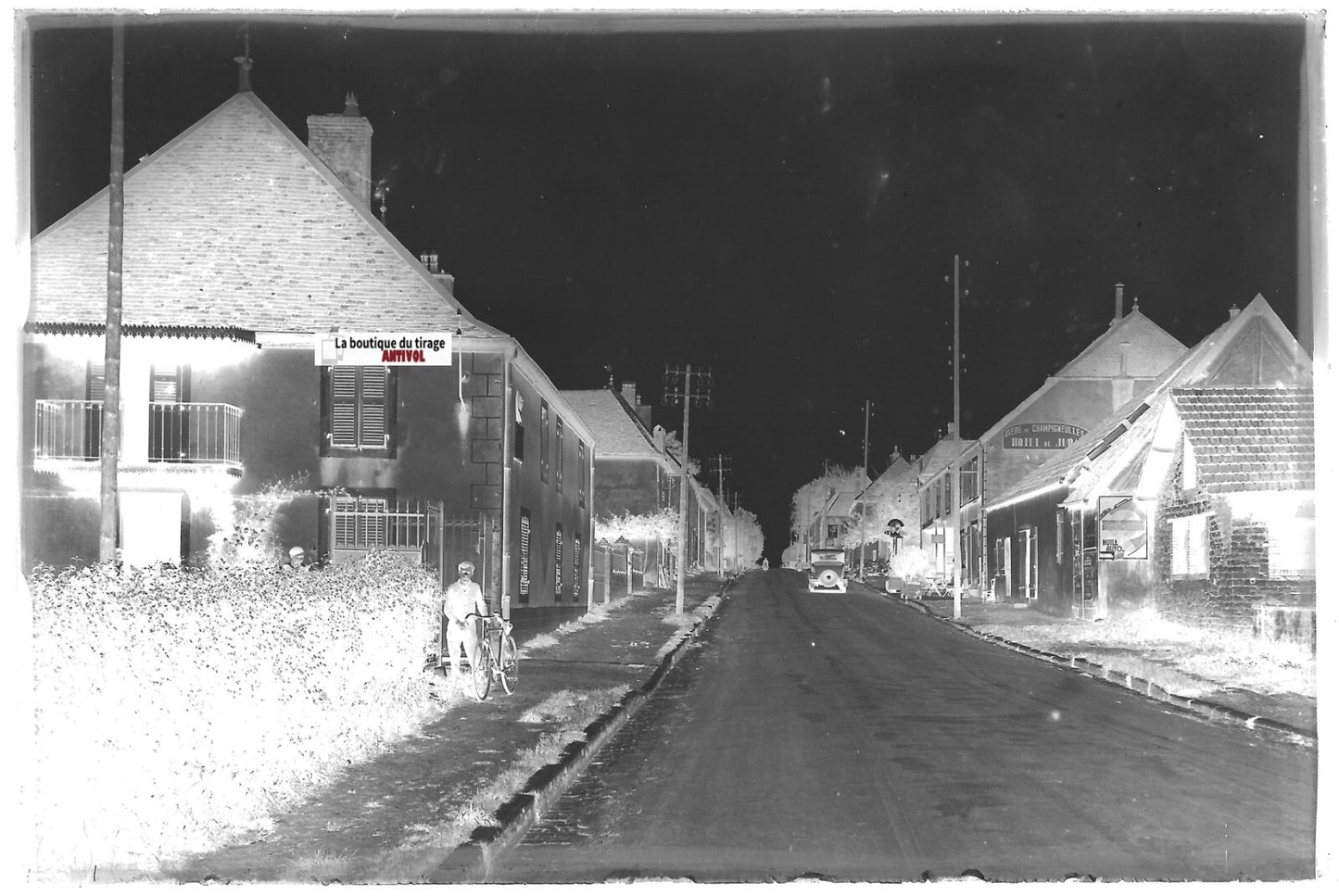 Mont-sous-Vaudrey, voiture, Plaque verre photo, négatif noir & blanc 10x15 cm