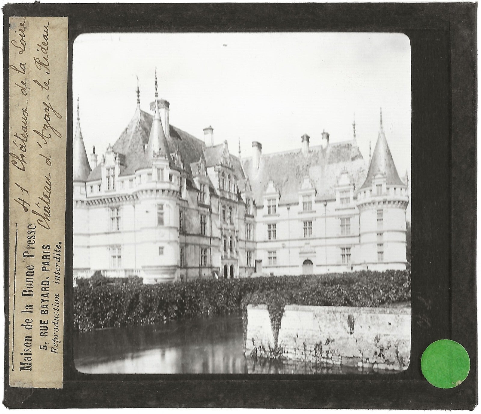 Château d'Azay-le-Rideau, photo ancienne plaque verre, positif 8,5x10 cm