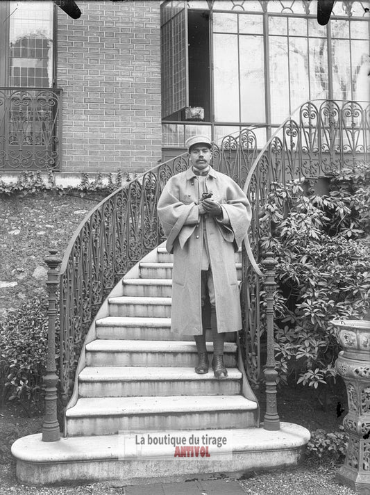 Officier du 26ᵉ régiment, soldat, plaque verre, photo ancienne, négatif 9x12 cm