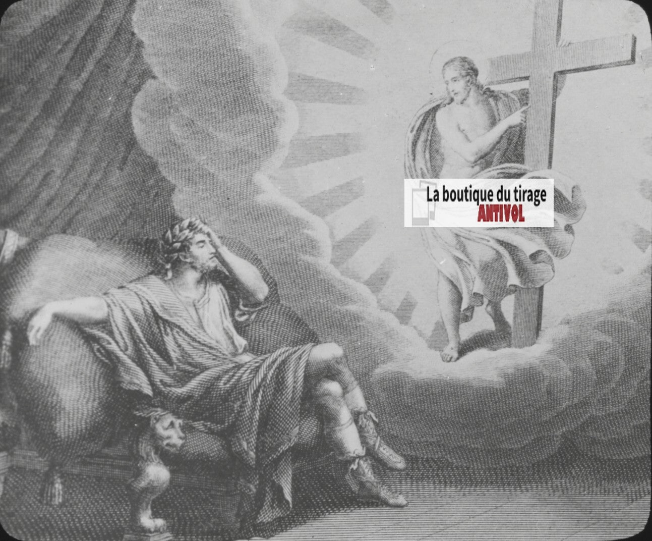 Scène religieuse, dessin, peinture, ancienne plaque de verre, positif 8,5x10 cm