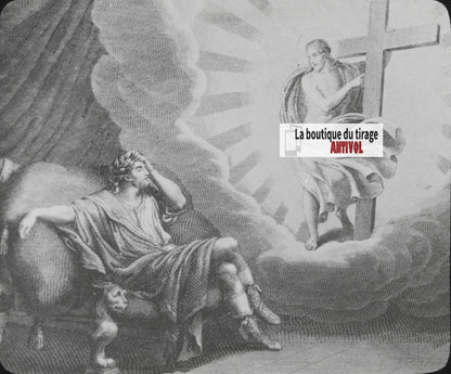 Scène religieuse, dessin, peinture, ancienne plaque de verre, positif 8,5x10 cm