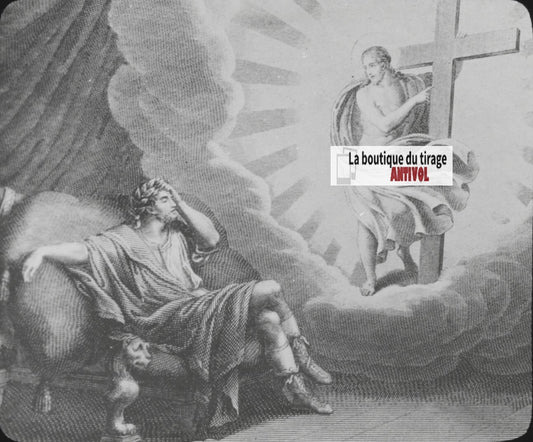 Scène religieuse, dessin, peinture, ancienne plaque de verre, positif 8,5x10 cm