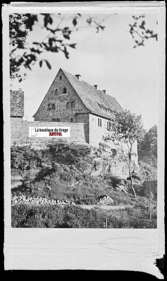 Plaque verre photo ancienne négatif noir & blanc 9x14 cm, Hünenburg Allemagne