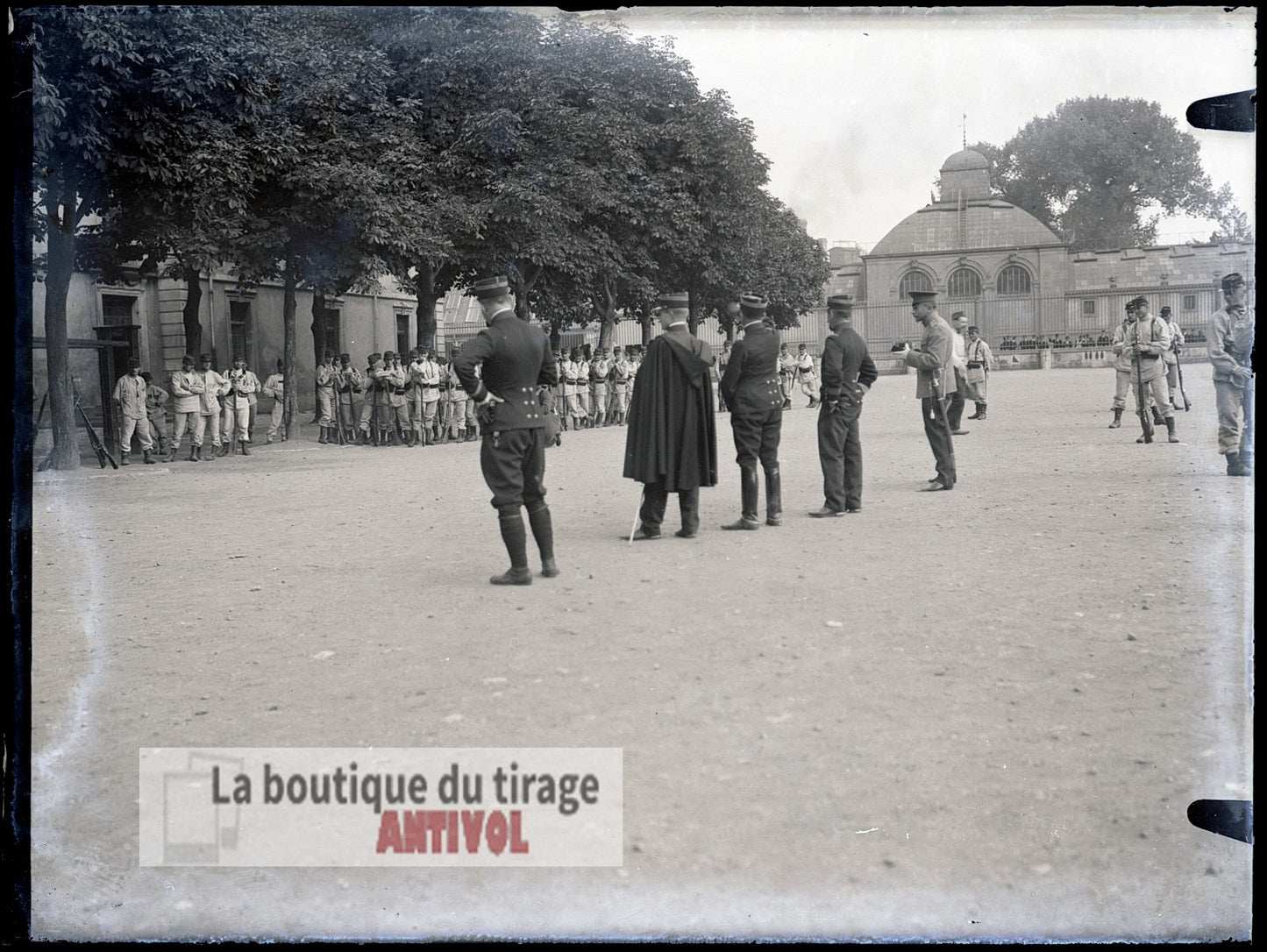 Inspection militaire,  guerre WW1, plaque verre, photo ancienne, négatif 9x12 cm