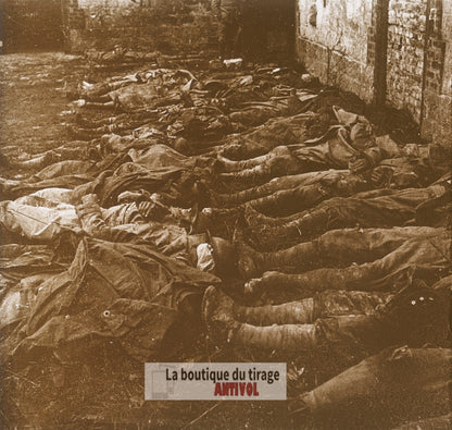 Montgarny, cadavres français, WW1, plaque verre photo ancienne stéréo 6x13 cm
