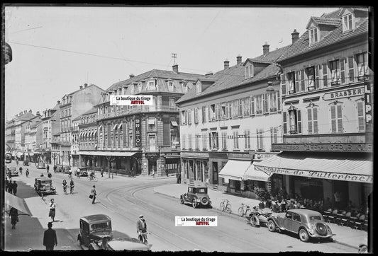 Mulhouse centre-ville, Plaque verre photo, négatif noir & blanc 10x15 cm