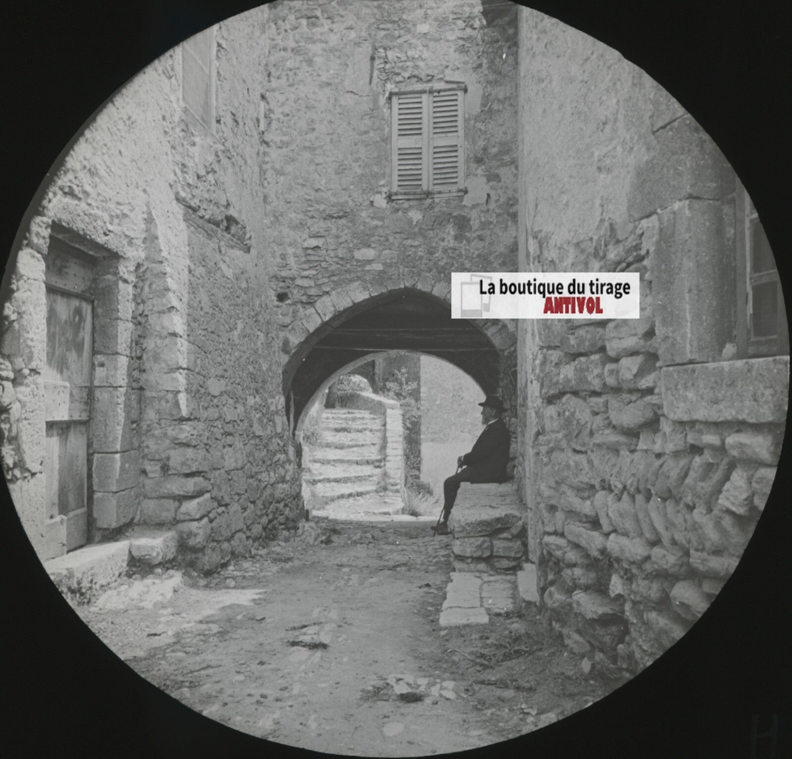 Bargème, Var, monsieur, photo ancienne plaque de verre, positif 8,5x10 cm