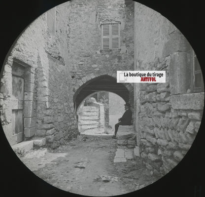 Bargème, Var, monsieur, photo ancienne plaque de verre, positif 8,5x10 cm