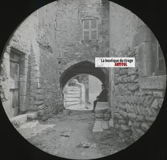 Bargème, Var, monsieur, photo ancienne plaque de verre, positif 8,5x10 cm