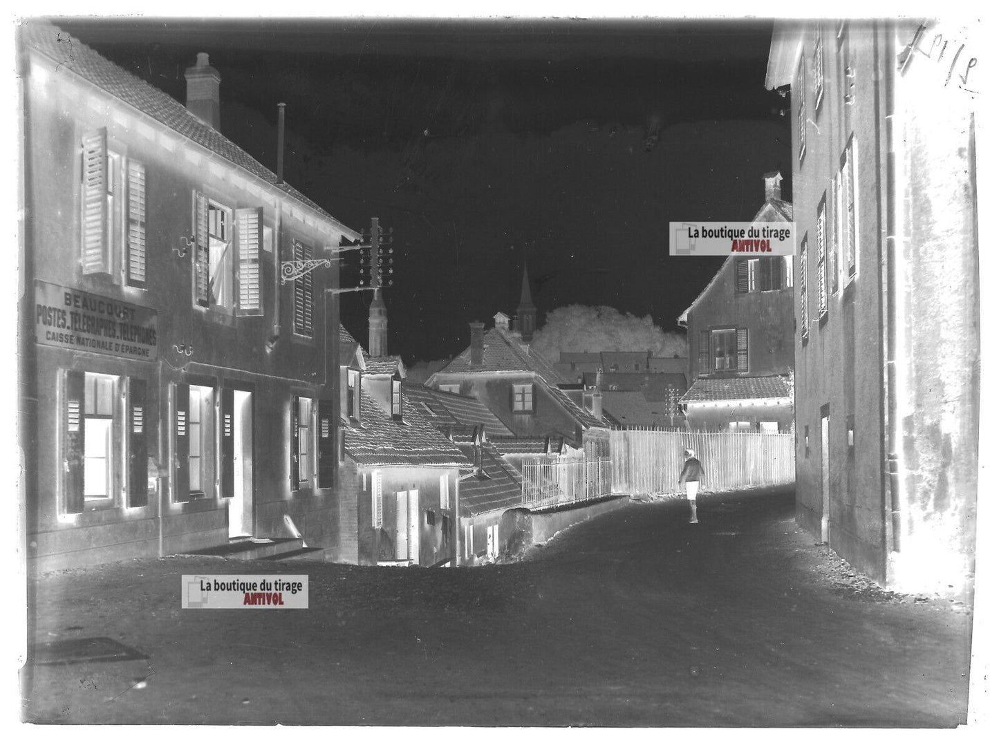 Plaque verre photo ancienne négatif noir et blanc 13x18cm Beaucourt La Poste