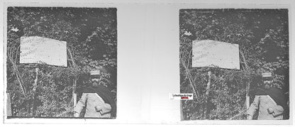 Source Grognards, Plaque verre stéréo, positif ancien noir & blanc 4,5x10,7 cm