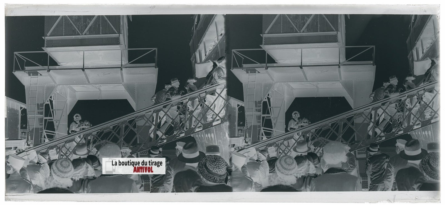 Algérie, bateau, plaque verre, photo stéréo, négatif noir & blanc 6x13 cm