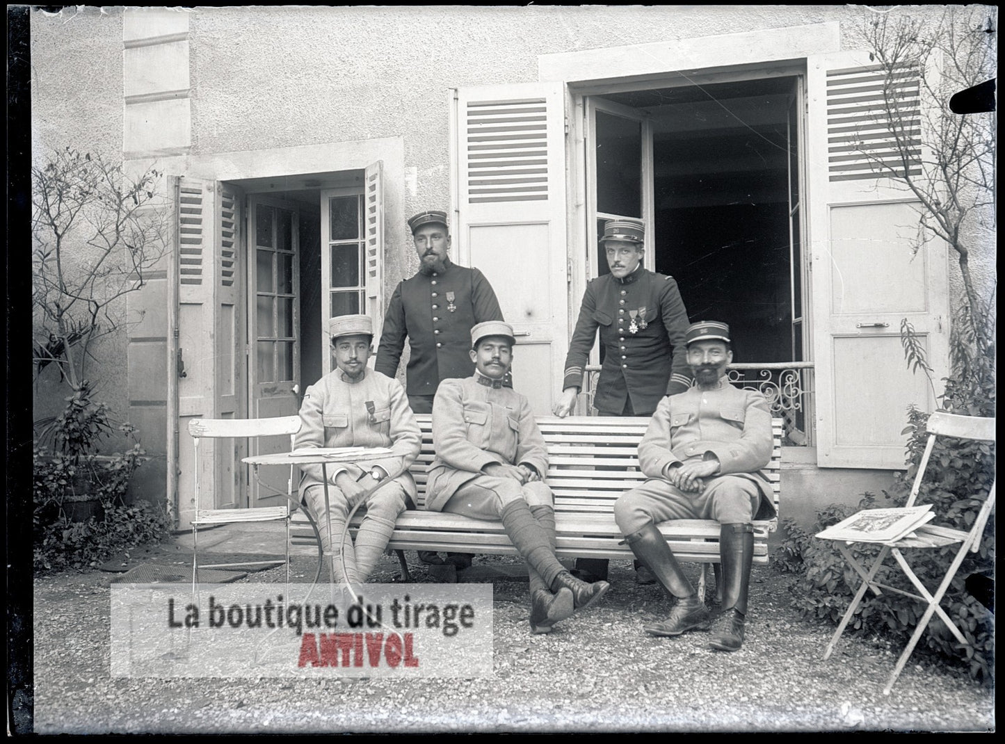 Officiers français décorés, plaque verre, photo ancienne, négatif 9x12 cm