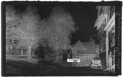 Plaque verre photo négatif noir & blanc 9x14 cm, Langensoultzbach, place église