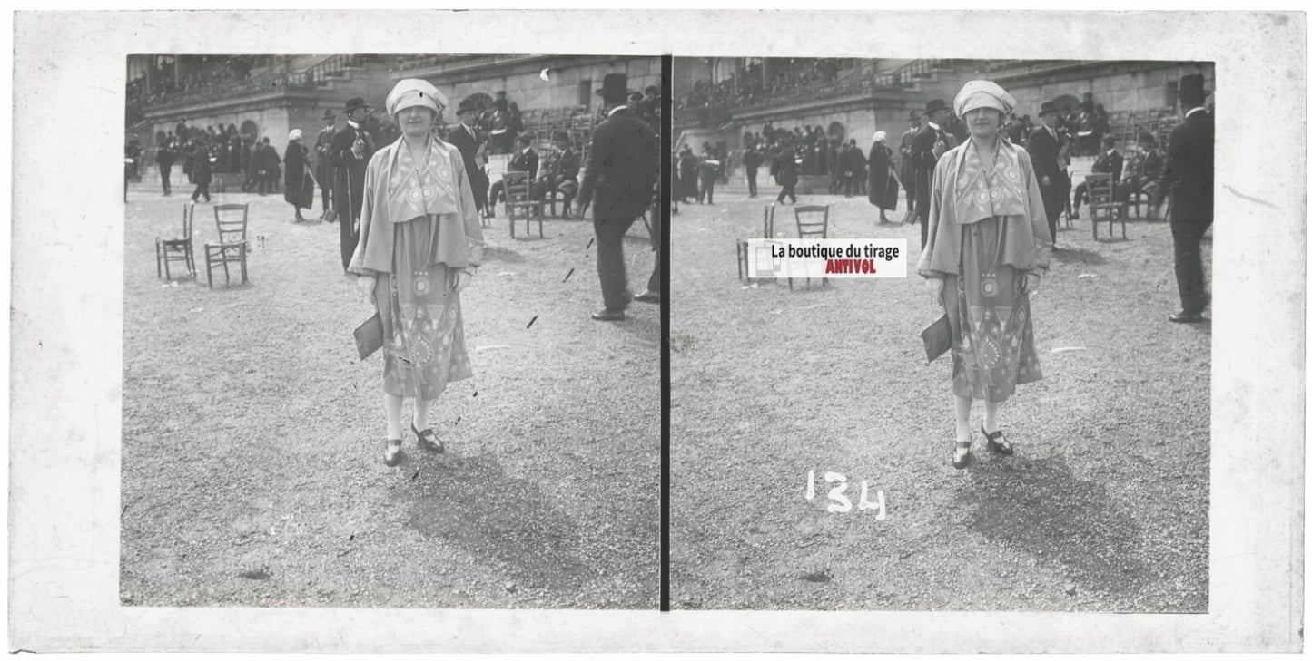 Hippodrome de Longchamp, Paris, plaque verre stéréoscopique, positif 8,5x17 cm