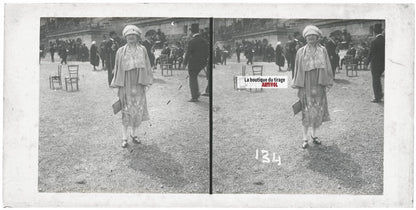 Hippodrome de Longchamp, Paris, plaque verre stéréoscopique, positif 8,5x17 cm