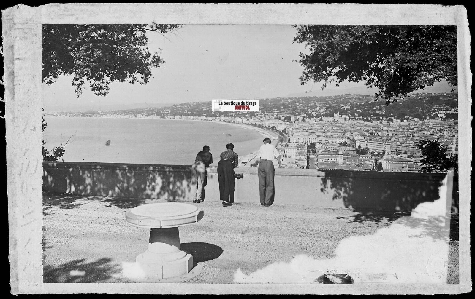 Plaque verre photo ancienne, négatif noir et blanc 9x14 cm Nice, France, mer