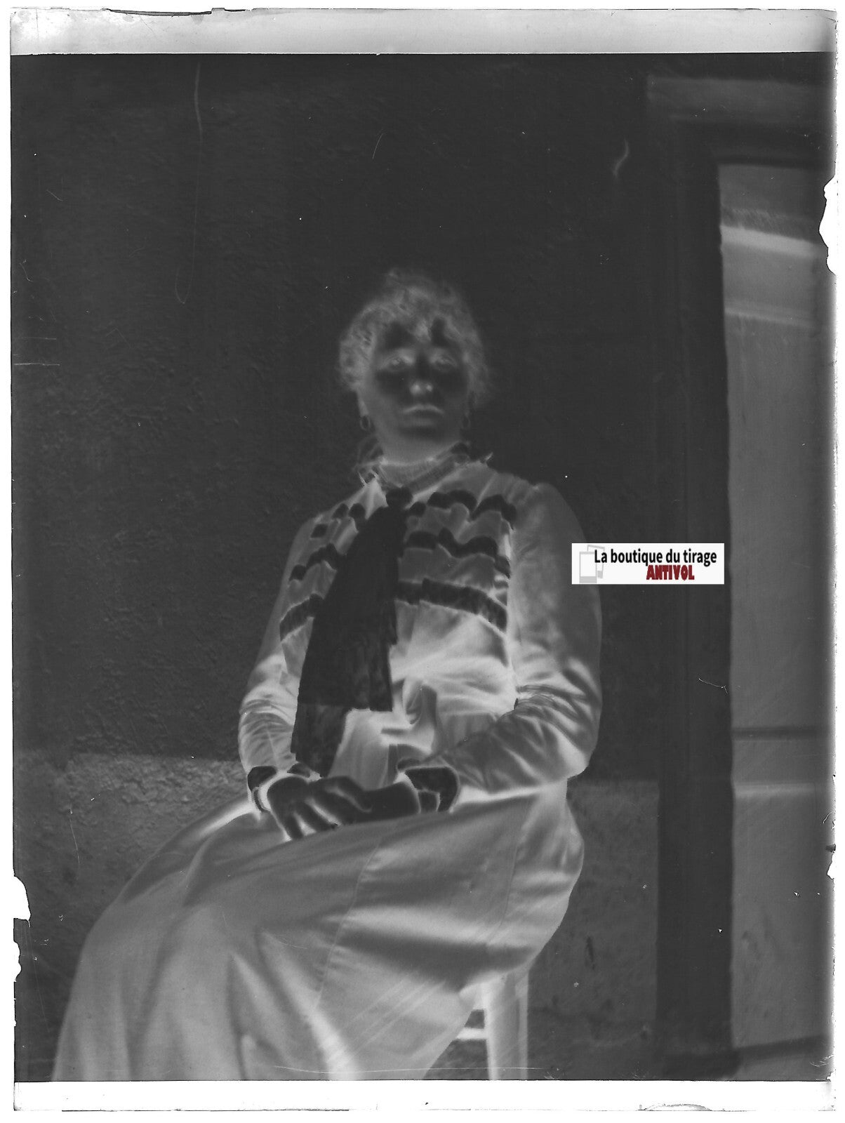 Portrait, dame, Plaque verre photo ancienne, négatif noir & blanc 9x12 cm