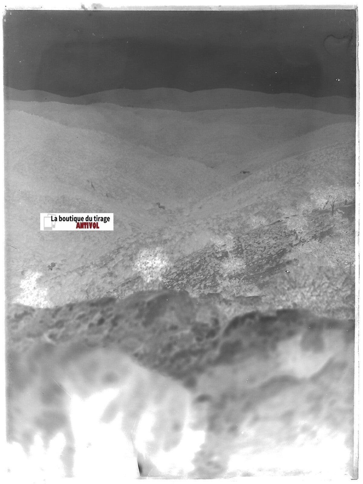 Paysage, montagne, Plaque verre photo ancienne, négatif noir & blanc 9x12 cm