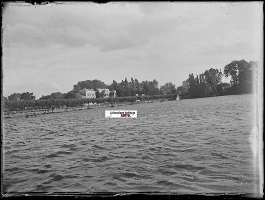 Enghien-les-Bains, Plaque verre photo ancienne, négatif noir & blanc 9x12 cm