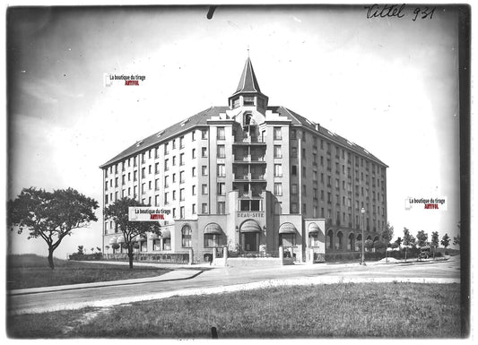 Plaque verre photo positif noir et blanc 13x18 cm Vittel Vosges Beau-Site hôtel