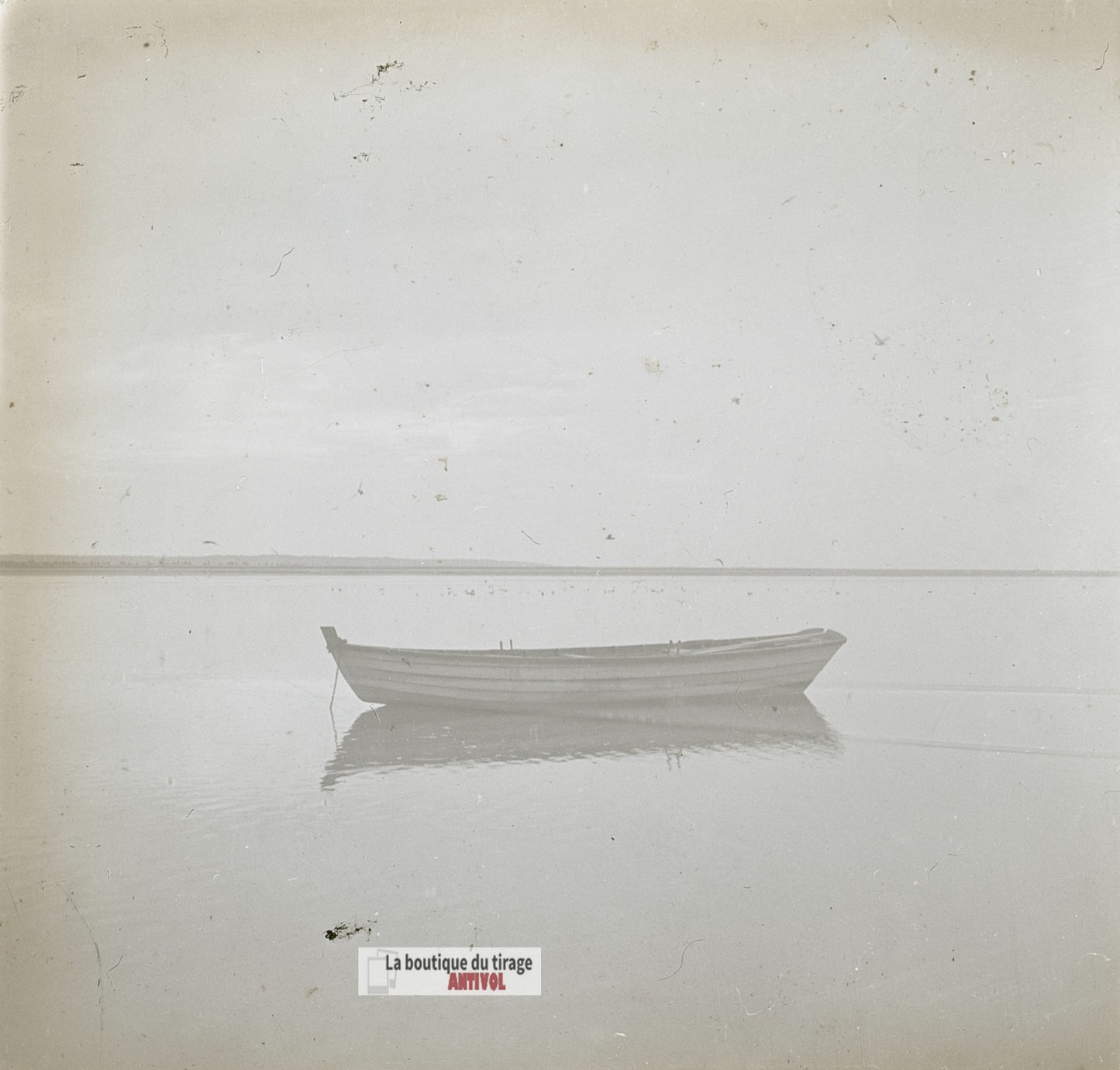 Baie du Mont-Saint-Michel, barque bateau, plaque verre stéréo, photo 4,5x10,7 cm