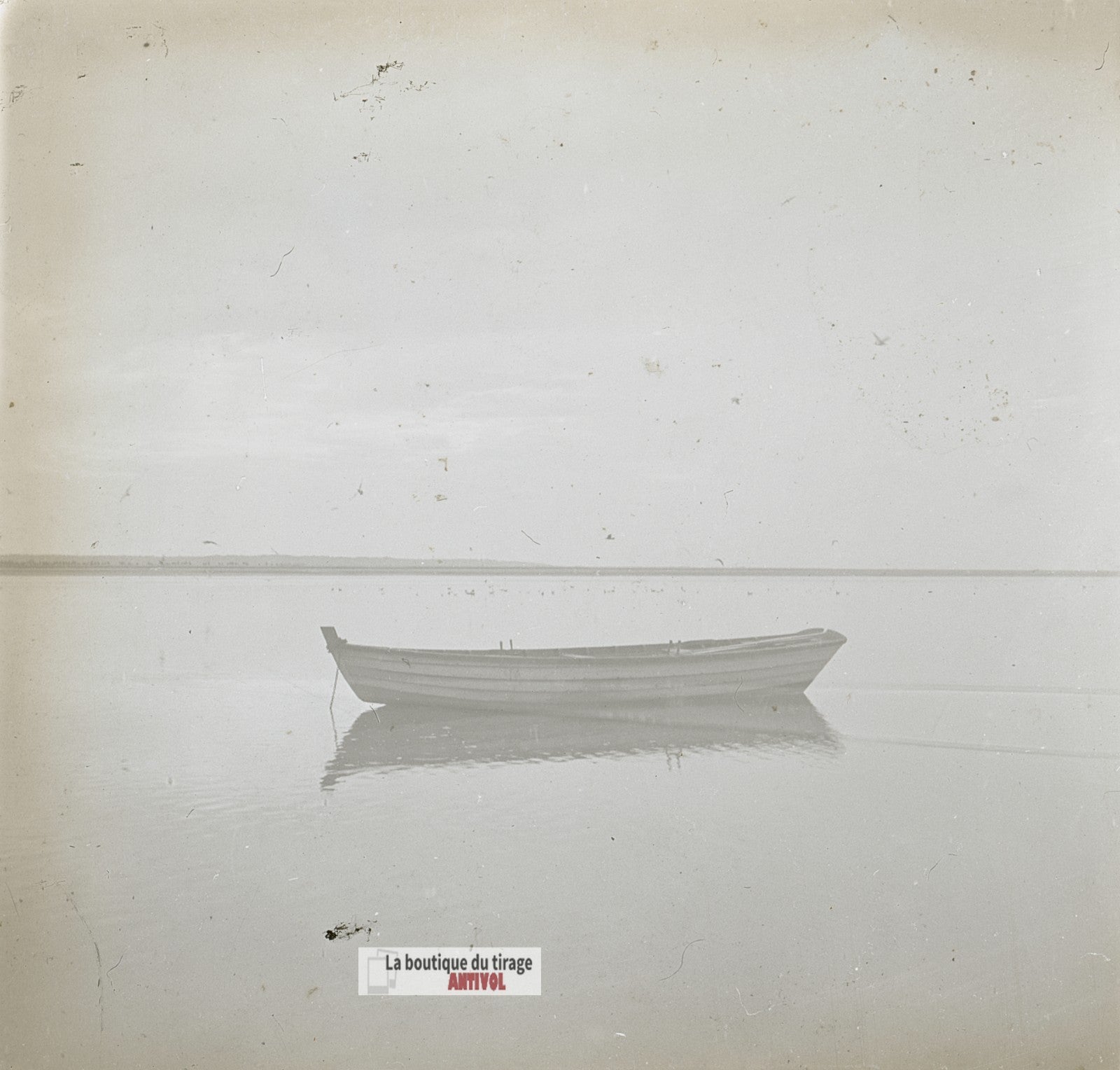 Baie du Mont-Saint-Michel, barque bateau, plaque verre stéréo, photo 4,5x10,7 cm