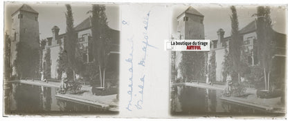 Majorelle, Marrakech, Plaque verre stéréo, positif noir & blanc 4,5x10,7 cm