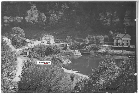 Lac Biaufond, Doubs, Plaque verre photo ancienne, positif noir & blanc 10x15 cm