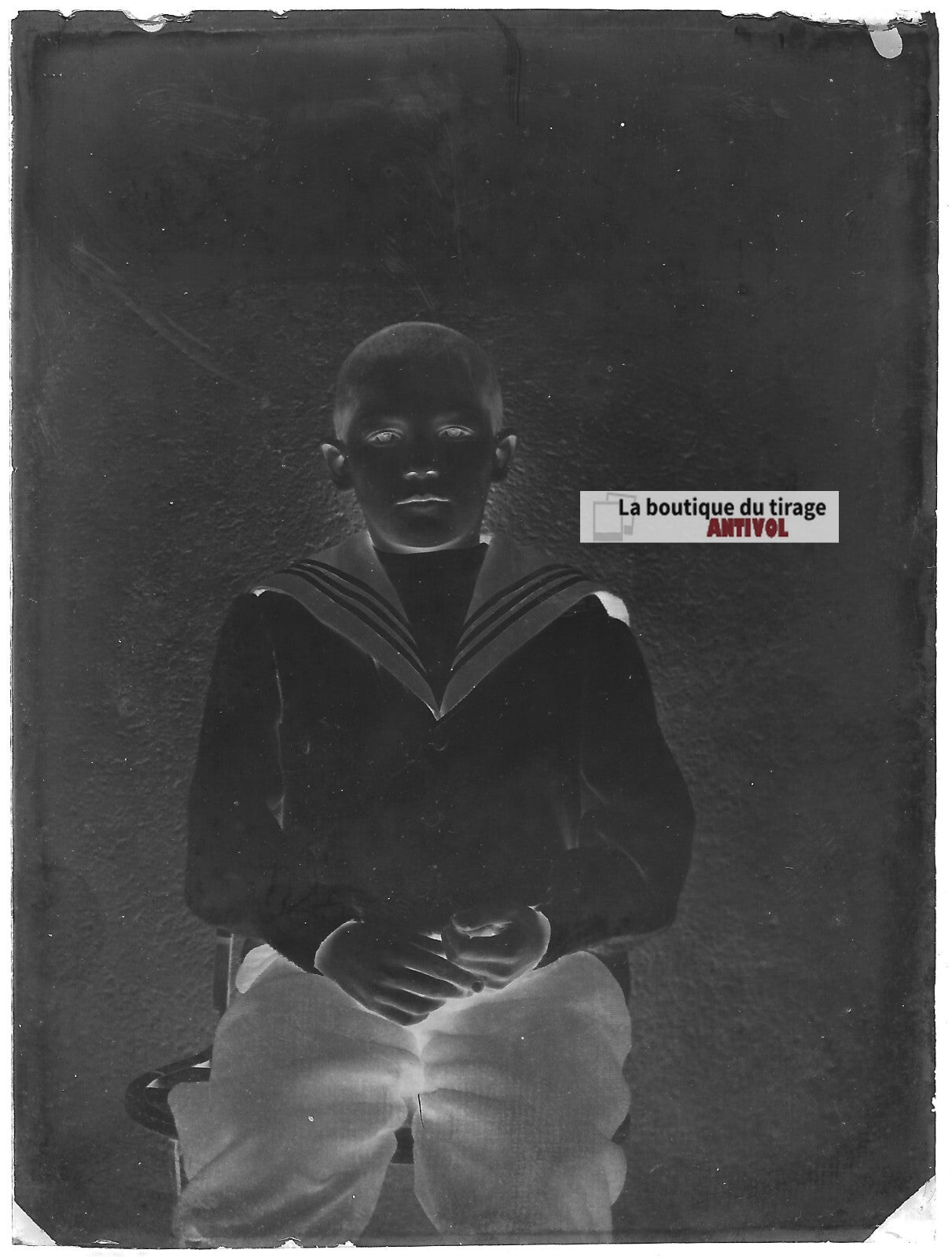 Plaque verre photo ancien négatif noir et blanc 9x12 cm garçon enfant portrait